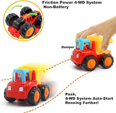 4 Piece Construction Vehicle Toy Set – Friction Powered Digger Trucks for Toddlers