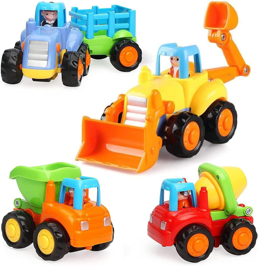 4 Piece Construction Vehicle Toy Set – Friction Powered Digger Trucks for Toddlers