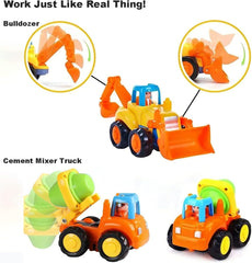 4 Piece Construction Vehicle Toy Set – Friction Powered Digger Trucks for Toddlers