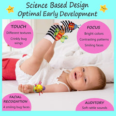 Foot Finders & Wrist Rattles for Infants - Developmental Texture Toys for Babies - Infant Socks & Baby Wrist Rattle - Newborn Toys for Girls Boys 0-3 3-6 6-9 Months
