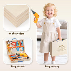 Vanplay Wooden Kids Tool Set – 39 Piece Montessori Pretend Play Tool Box with Toy Drill