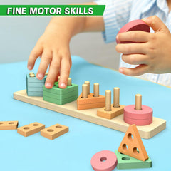 OSLINE Montessori Wooden Shape Sorter & Stacking Toy – Educational Learning Puzzle for Toddlers