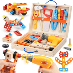 Vanplay Wooden Kids Tool Set – 39 Piece Montessori Pretend Play Tool Box with Toy Drill