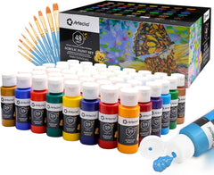 Artecho Acrylic Paint Set – 18 Colours with 10 Paint Brushes | Waterproof Non-Toxic Art Paint Kit