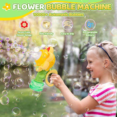 Jovicos Bubble Machine for Kids, Rechargeable Dancing Sunflower Bubble Maker, Light Up Automatic Bubble Blower Toys for Baby Childrens Girls Gift, Bubble Gun Party Favors