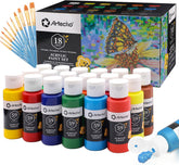 Artecho Acrylic Paint Set – 18 Colours with 10 Paint Brushes | Waterproof Non-Toxic Art Paint Kit