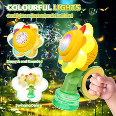 Jovicos Bubble Machine for Kids, Rechargeable Dancing Sunflower Bubble Maker, Light Up Automatic Bubble Blower Toys for Baby Childrens Girls Gift, Bubble Gun Party Favors