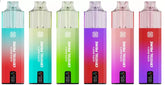 A series of electronic vaporizers from Crystal Prime, with various colorful designs, all lined up next to each other.