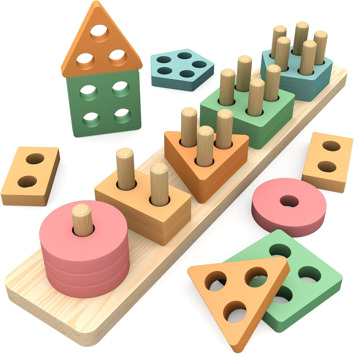OSLINE Montessori Wooden Shape Sorter & Stacking Toy – Educational Learning Puzzle for Toddlers
