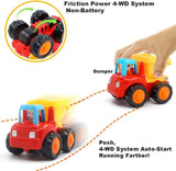 4 Piece Construction Vehicle Toy Set – Friction Powered Digger Trucks for Toddlers