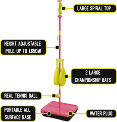 Classic All Surface Swingball Set, Real Tennis Ball, Championship Bats, All Surface Base with Integrated Carry Case for Transportation, For ages 6+ to Adult, Classic Outdoor Games, Red and Yellow