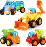 4 Piece Construction Vehicle Toy Set – Friction Powered Digger Trucks for Toddlers