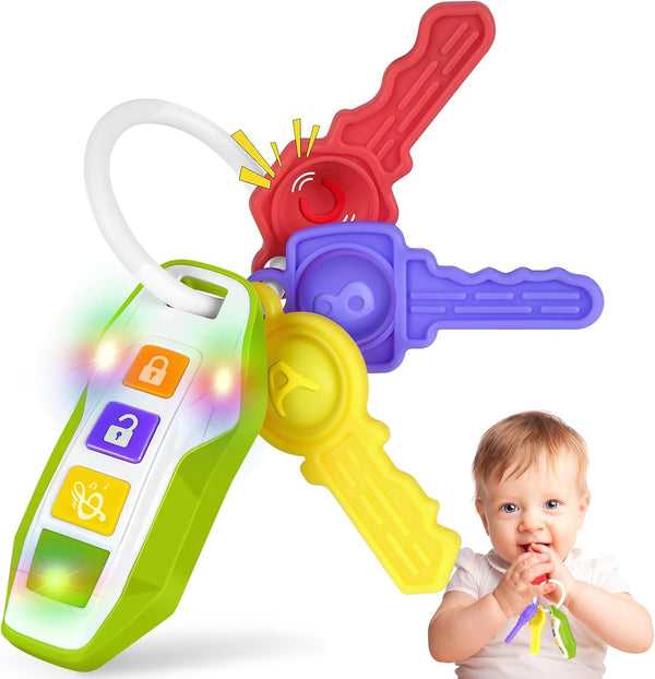 Car Keys Teething Toys for Baby - Baby Key Teether Infant Chew Toy,Sensory Learning & Fine Motor Skills Baby Toys with Music & Lights,Toddlers Educational Gift/Travel Toys for Boys & Girls (Green)
