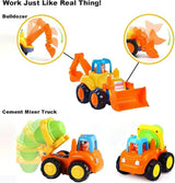 4 Piece Construction Vehicle Toy Set – Friction Powered Digger Trucks for Toddlers