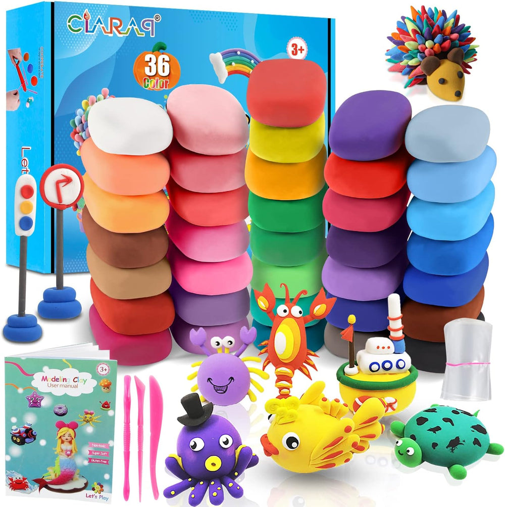 CiaraQ Air Dry Clay Set – 36 Colours Ultra Light Modelling Clay Kit for Kids with Tools & Tutorial Book