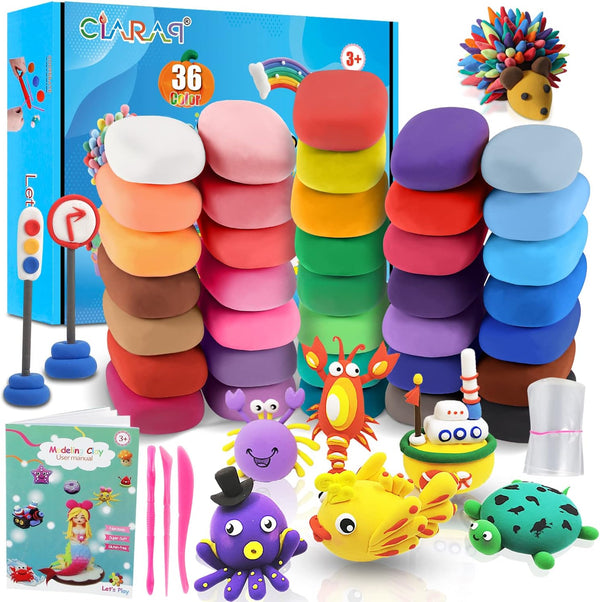 CiaraQ Air Dry Clay Set – 36 Colours Ultra Light Modelling Clay Kit for Kids with Tools & Tutorial Book