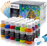 Artecho Acrylic Paint Set – 18 Colours with 10 Paint Brushes | Waterproof Non-Toxic Art Paint Kit