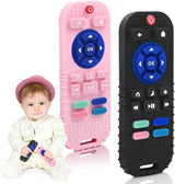 Teething Relief Teethers Toys for Babies 3-6 12 Months Gifts, Silicone Remote Control Baby Teether Bath Toys for 3 6 9 Months Newborn Infant Boy Girl Autism, Food Grade Silicone Sensory Toys, Black