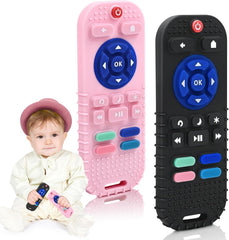 Teething Relief Teethers Toys for Babies 3-6 12 Months Gifts, Silicone Remote Control Baby Teether Bath Toys for 3 6 9 Months Newborn Infant Boy Girl Autism, Food Grade Silicone Sensory Toys, Black