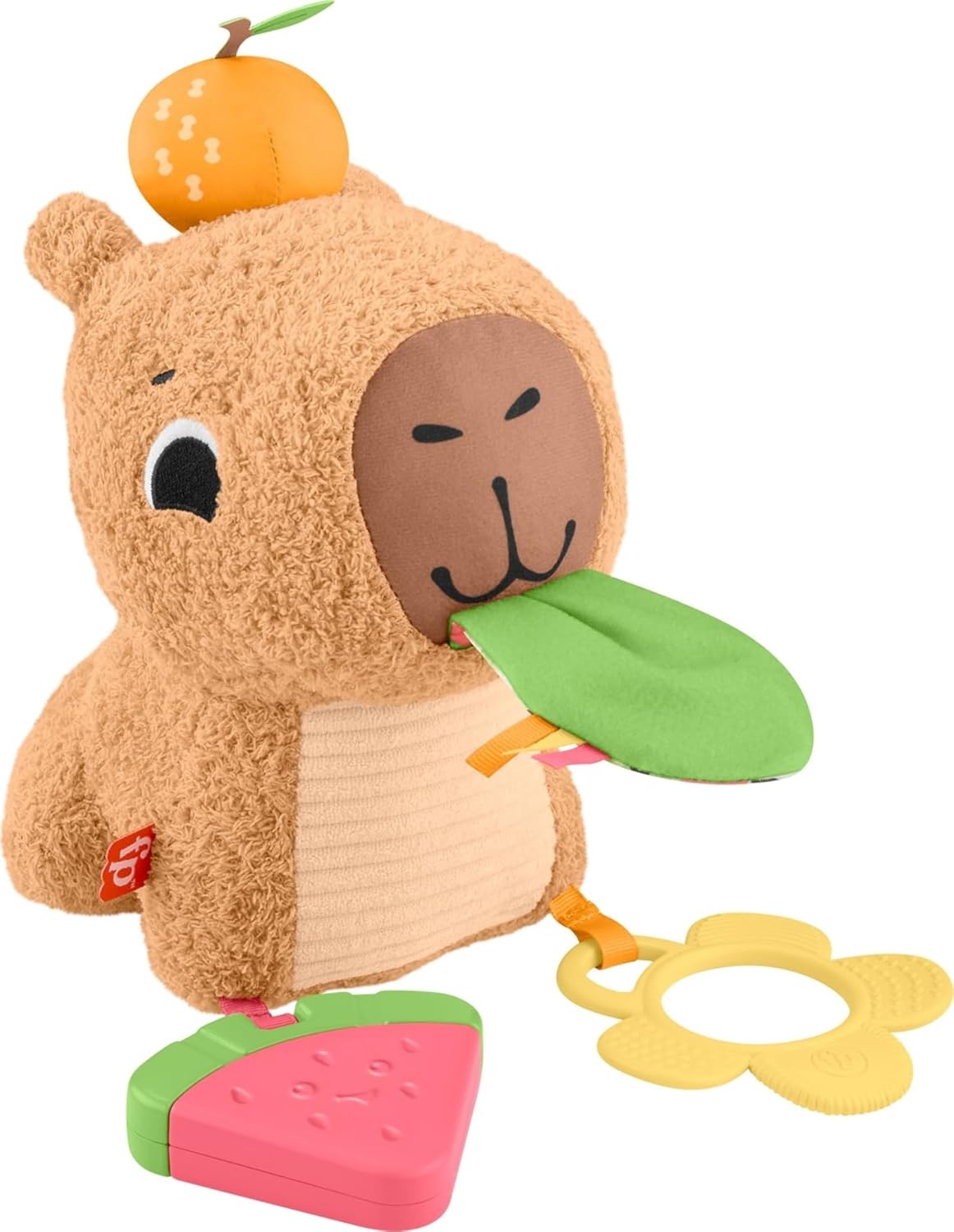 Fisher-Price Snuggly Snacky Capybara Plush Sensory Toy – Baby Teether, Rattle & Activity Soft Toy
