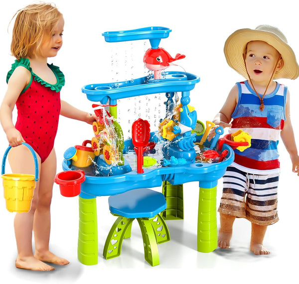 Doloowee Sand & Water Table with Chair – Kids Outdoor Water Play Table with Accessories