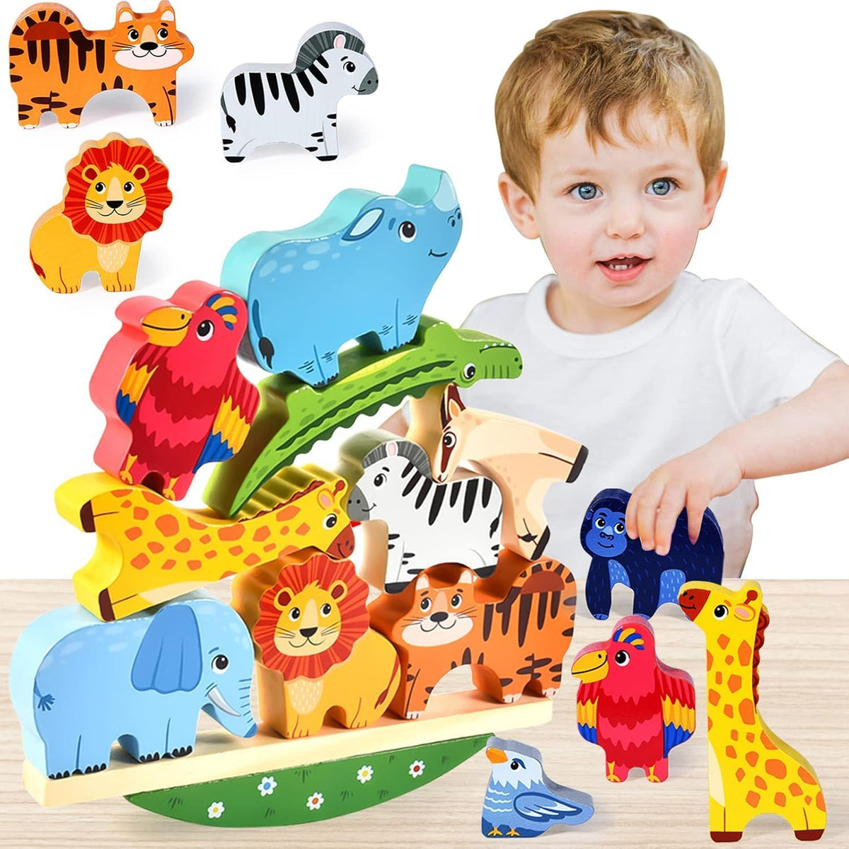 Maxricus Montessori Wooden Animal Stacking Toy – Balance & Building Game for Toddlers