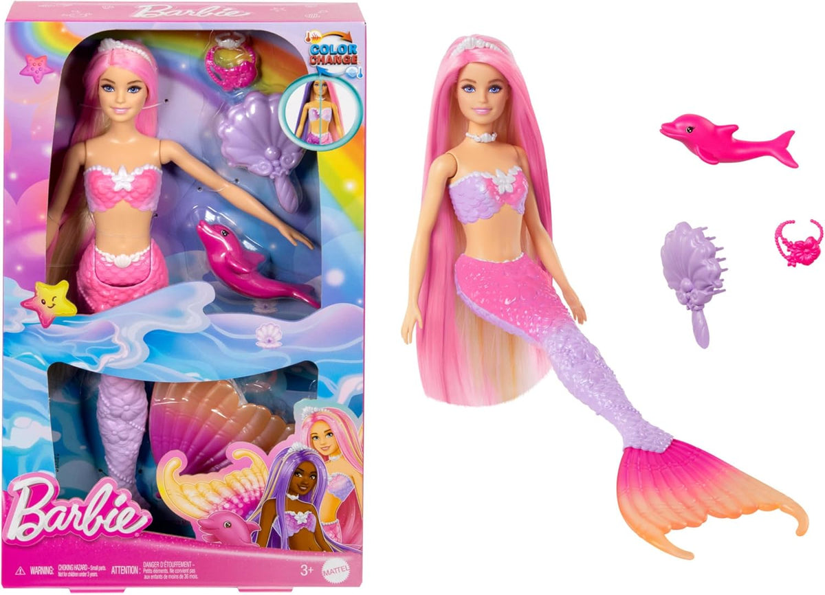 Barbie Mermaid Doll “Malibu” – Colour Changing Fantasy Doll with Pet Dolphin & Accessories