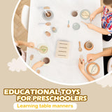 Dreamon Wooden Play Food Tea Set – 27 Piece Wooden Kitchen Accessories Set for Toddlers