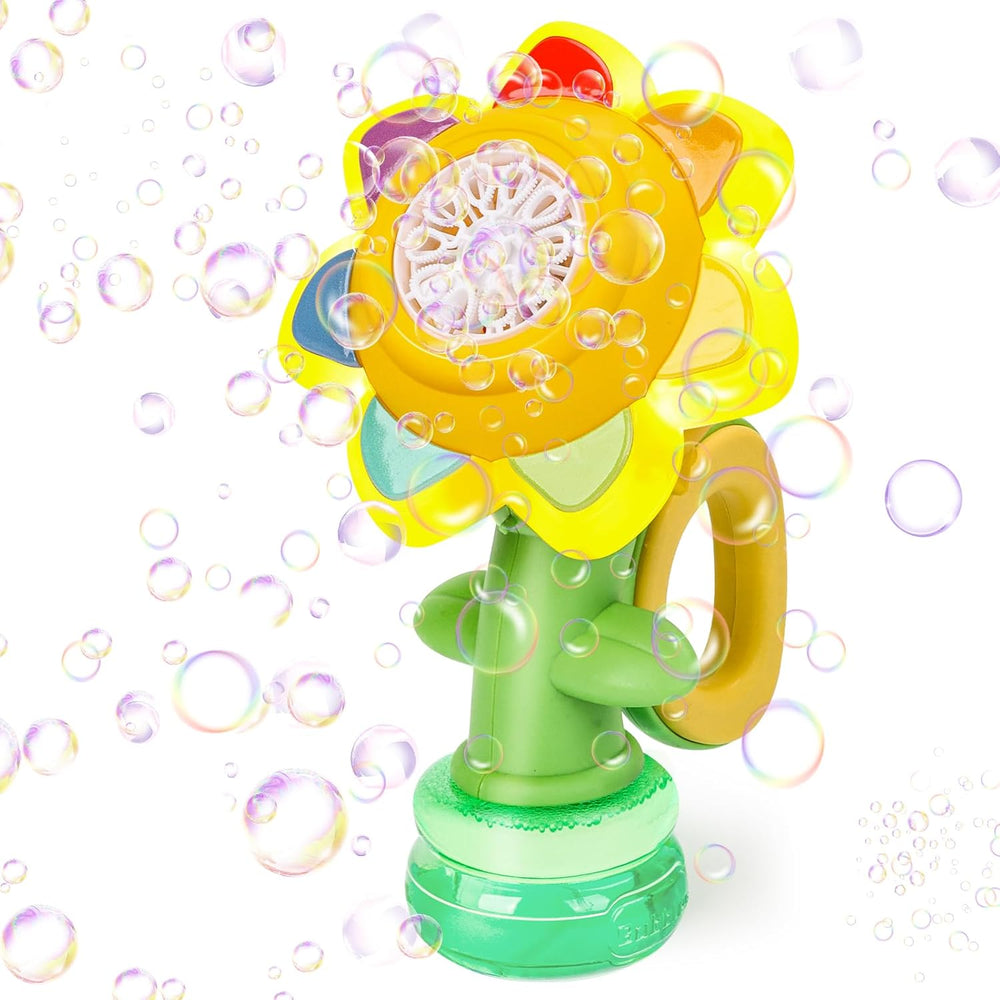 Jovicos Bubble Machine for Kids, Rechargeable Dancing Sunflower Bubble Maker, Light Up Automatic Bubble Blower Toys for Baby Childrens Girls Gift, Bubble Gun Party Favors