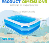Splosh Inflatable Family Swimming Pool - Large Rectangle Kids Paddling Pool 2m x 1.5m - Easy To Inflate - Kids Paddling Pools For Garden
