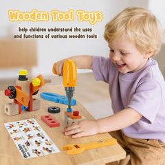 Vanplay Wooden Kids Tool Set – 39 Piece Montessori Pretend Play Tool Box with Toy Drill
