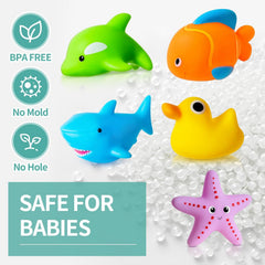 No Hole No Mould Baby Bath Toys - 9PCS Mould Free Bath Toys for 1 2 3 4 Year Olds Toddler Kids Swimming Pool Toys Sea Animals Water Play Toys for Boys Girls