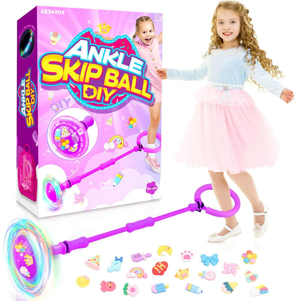 Toys for 3-8 Year Old Kids: Ankle Skip Ball Toy for Kids Gifts for 3 4 5 6 7 8 9 10 Year Old Boys Girls Flashing Wheel Skip Ball Fitness Sports Toy Outdoor Skipping Game Toys Purple
