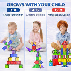 Magnetic Building Tiles 57 Piece STEM Construction Set – Educational Learning Toy for Kids