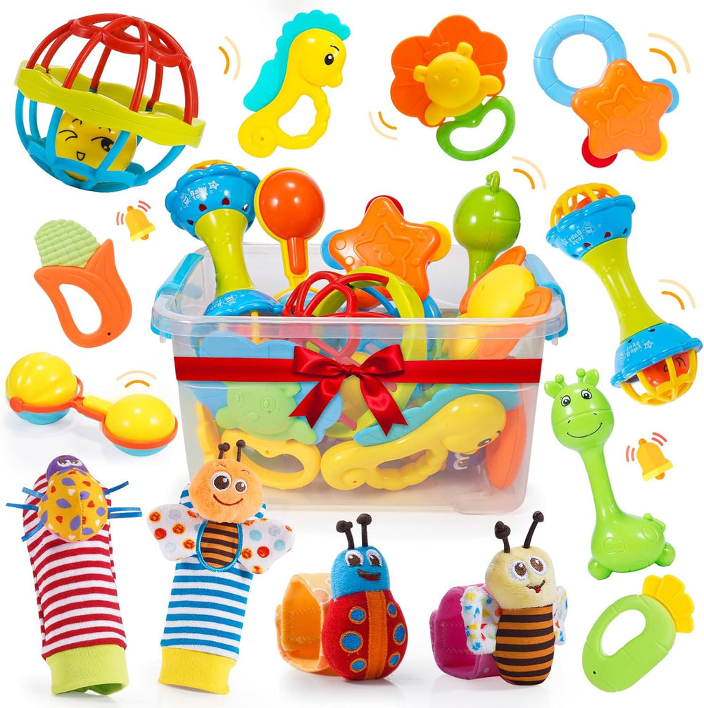 Wootoyz Baby Toys for 0 3 6 9 12 Months Babies,Infant Toys for 0-12 Months Newborn Toys Baby Rattle Sensory Toys for Babies 6-18 Months Wrist Socks with Box Set 0-6 Months Baby Gift Baby Rattle Socks