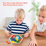 Coogam Wooden Hexagon Puzzle - Shape Block Tangram Brain Teaser Toy Geometry Logic IQ Game STEM Educational Gift for All Ages Challenge