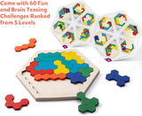 Coogam Wooden Hexagon Puzzle - Shape Block Tangram Brain Teaser Toy Geometry Logic IQ Game STEM Educational Gift for All Ages Challenge