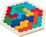 Coogam Wooden Hexagon Puzzle - Shape Block Tangram Brain Teaser Toy Geometry Logic IQ Game STEM Educational Gift for All Ages Challenge