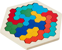 Coogam Wooden Hexagon Puzzle - Shape Block Tangram Brain Teaser Toy Geometry Logic IQ Game STEM Educational Gift for All Ages Challenge