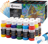 Artecho Acrylic Paint Set – 18 Colours with 10 Paint Brushes | Waterproof Non-Toxic Art Paint Kit