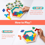 Coogam Wooden Hexagon Puzzle - Shape Block Tangram Brain Teaser Toy Geometry Logic IQ Game STEM Educational Gift for All Ages Challenge