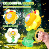 Jovicos Bubble Machine for Kids, Rechargeable Dancing Sunflower Bubble Maker, Light Up Automatic Bubble Blower Toys for Baby Childrens Girls Gift, Bubble Gun Party Favors