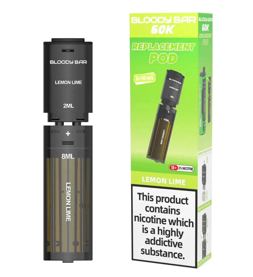 Bloody Bar replacement pod for vape device with lemon lime flavor on a white background