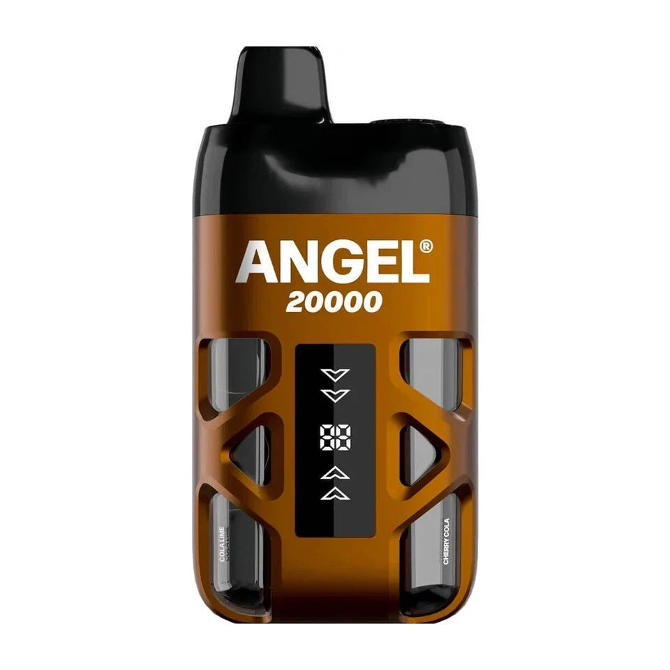 Brown and black electronic device with 'ANGEL' branding on a white background