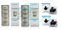 Various packages of Freemax AutoPod50 replacement coils and pods, showcasing different coil types and resistance values.