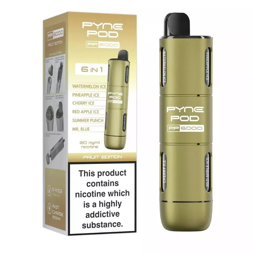 🔥 Pyne Pod 6-in-1 PP6000 Disposable Vape – 20mg Nic Salt | 6000 Puffs | UK Stock 🇬🇧