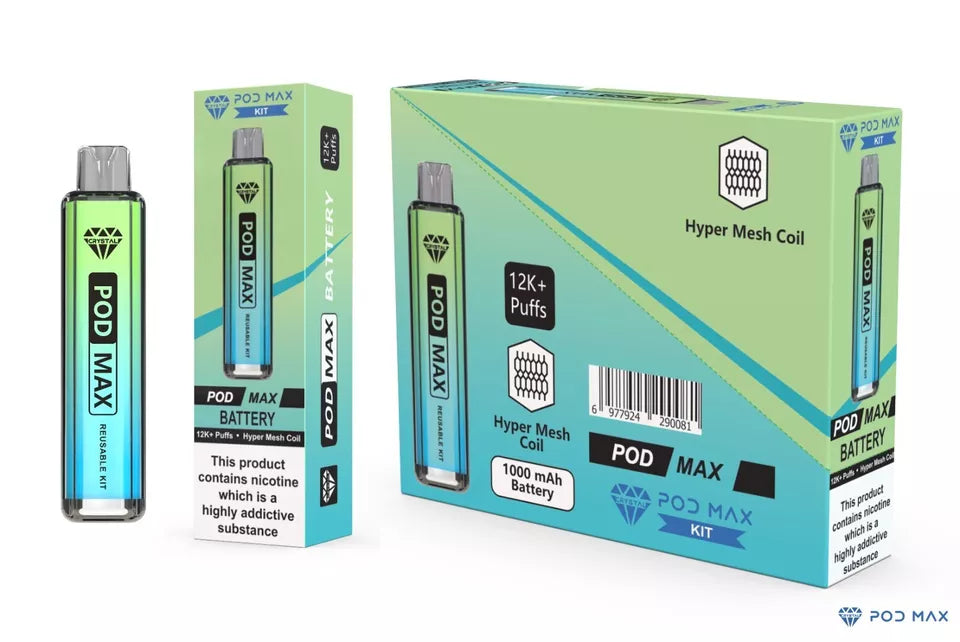 💨 Crystal Pod Max Reusable Vape Kit – 12,000 Puffs | 1000mAh Battery | Mesh Coil | 2ml/10ml Pod Options 🔥 UK Stock