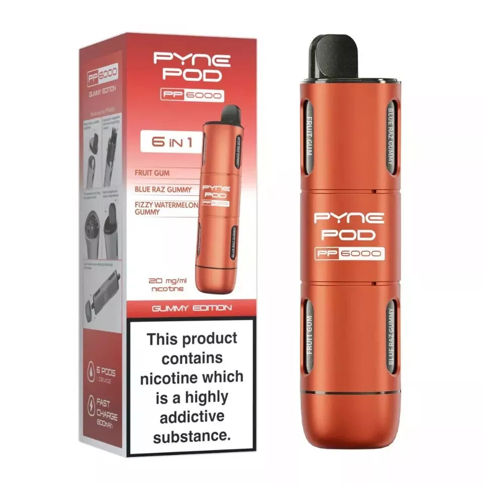🔥 Pyne Pod 6-in-1 PP6000 Disposable Vape – 20mg Nic Salt | 6000 Puffs | UK Stock 🇬🇧