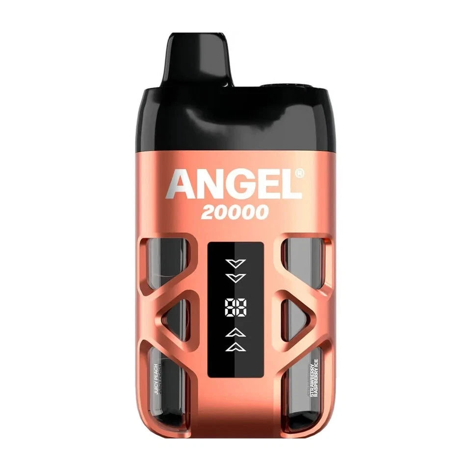 Orange vape device with 'Angel' branding on a white background