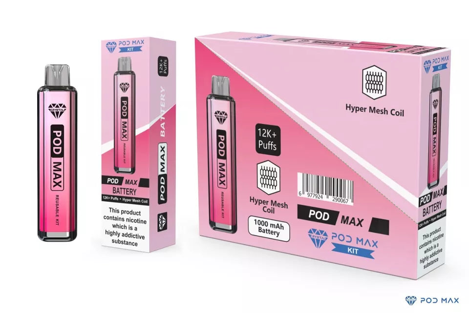 💨 Crystal Pod Max Reusable Vape Kit – 12,000 Puffs | 1000mAh Battery | Mesh Coil | 2ml/10ml Pod Options 🔥 UK Stock